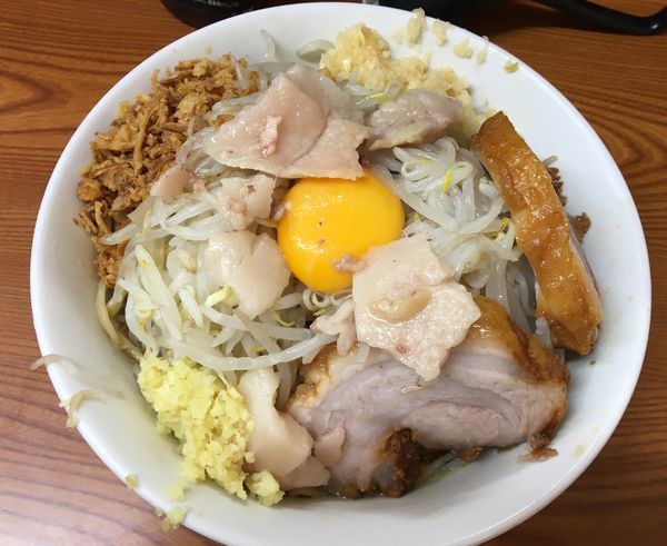 「汁なし ヤサイちょいマシ ニンニク多め アブラ ショウガ」@ラーメン二郎 亀戸店の写真