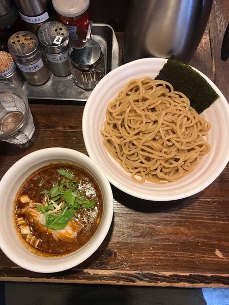 「ベジポタ 辛つけ麺 あつもり 大辛・胚芽麺 850円」@二代目えん寺の写真