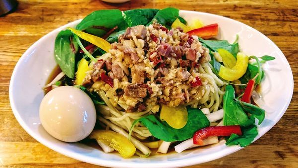 「【限定】冷やしペペロンチーノ+味玉(クーポン)」@麺屋 庄太 六浦本店の写真