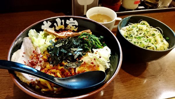 「限定/海老辛油そば+中盛り+ネギめし」@ラーメン 大山家 昭島店の写真