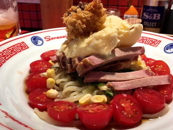 「サッポロ黒生ジョッキ → “音を食べる”冷やし中華」@ソラノイロ 池袋店の写真