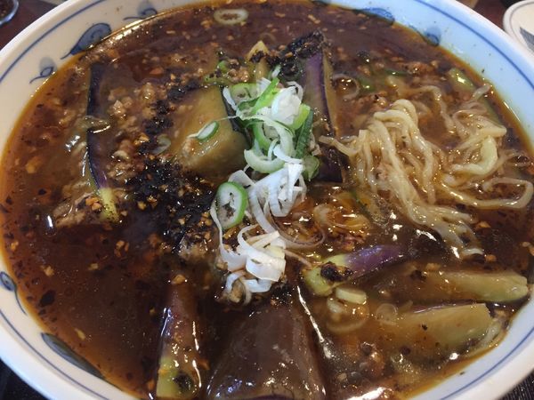 「おすすめ！麻婆ナス麺（900円）＋餃子」@湯本ハイカラ中華 日清亭 本店の写真