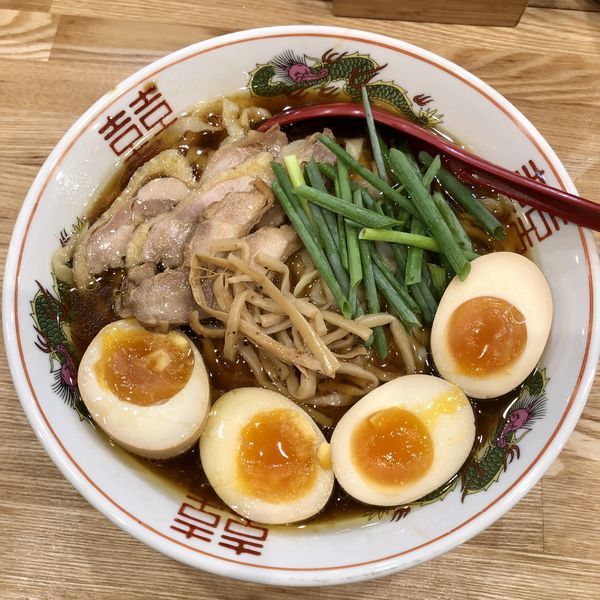「【限定】笠岡ラーメン+味玉+味玉 ￥1050」@くじら食堂 nonowa東小金井店の写真