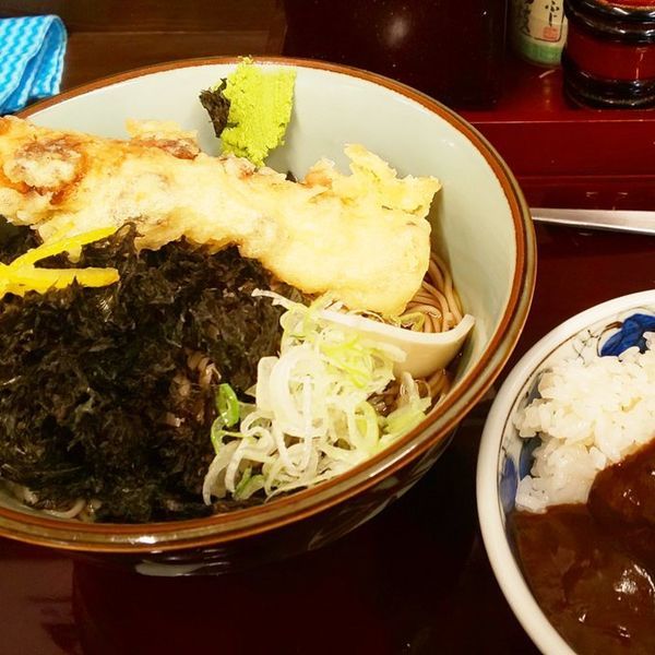 「サービス定食（岩のり+ちくわ天）」@船堀そば 文殊の写真