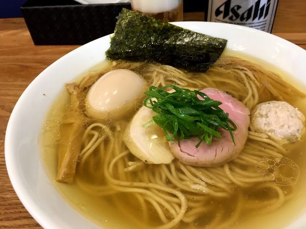「アサヒスーパードライ → 味玉地鶏（塩）」@自家製麺 純の写真