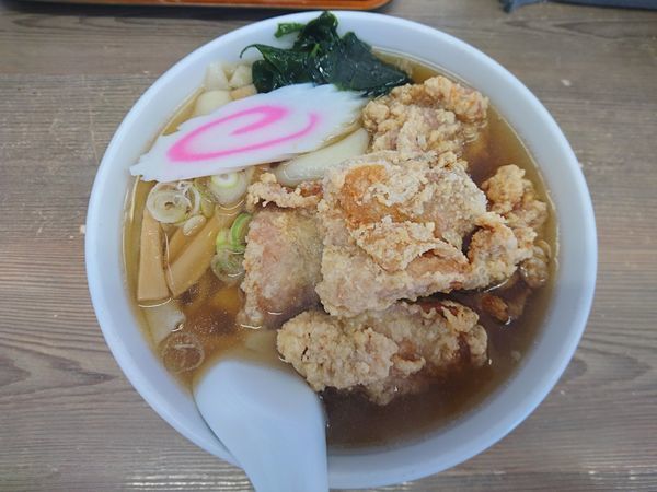 「から揚げらあめん＋ひもかわ麺」@手打ちらぁめん 足利麺 太田・尾島店の写真