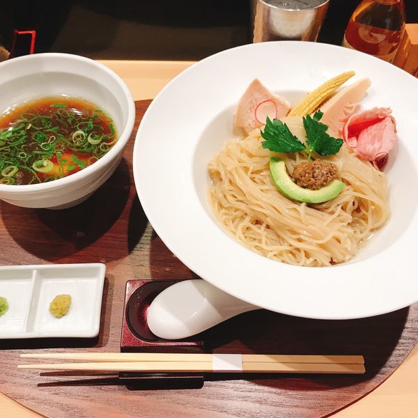 「鶏とボルチーニ茸の醤油つけSOBA」@銀座 篝 本店の写真