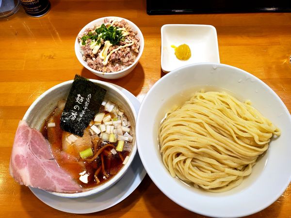 「昆布水つけ麺+柚子ペースト+チャーマヨ飯」@自家製中華そば 麺の虜の写真
