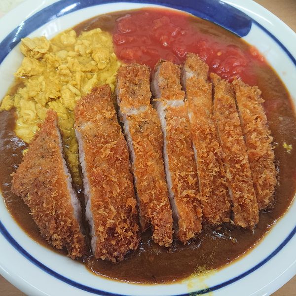 「キーマ風鶏カレー限定C紫峰豚カツ150g2000円、オニスラ温玉」@MENYA 食い味の道有楽の写真