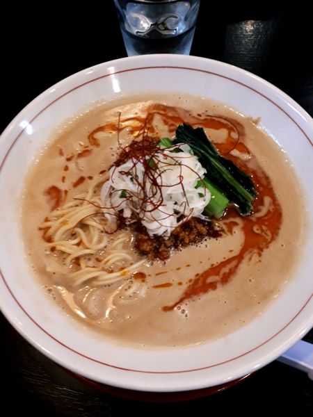 「(10月限定)鶏白湯と豆乳の担担麺850円+追い飯100円」@まるふじ食堂の写真