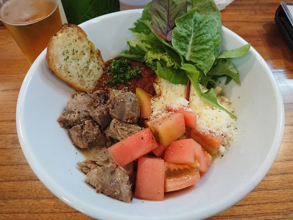 「トマトまぜそば(チーズ入り)M850円＋ビール」@アメノオトの写真