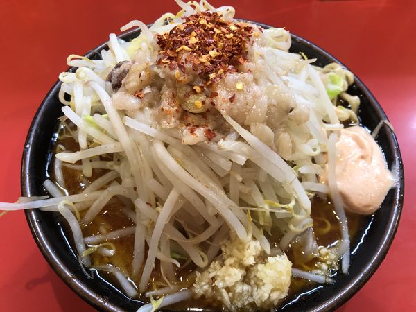 「ミニ辛いらーめん、辛さ2倍、固め、全増し、アレ」@麺屋 桐龍の写真