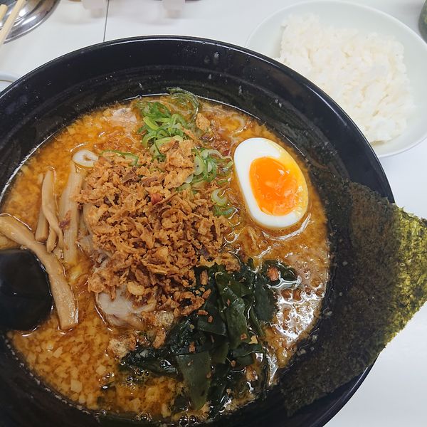 「味噌カレーラーメン950円、半ライス100円、餃子400円他」@龍ちゃんの写真