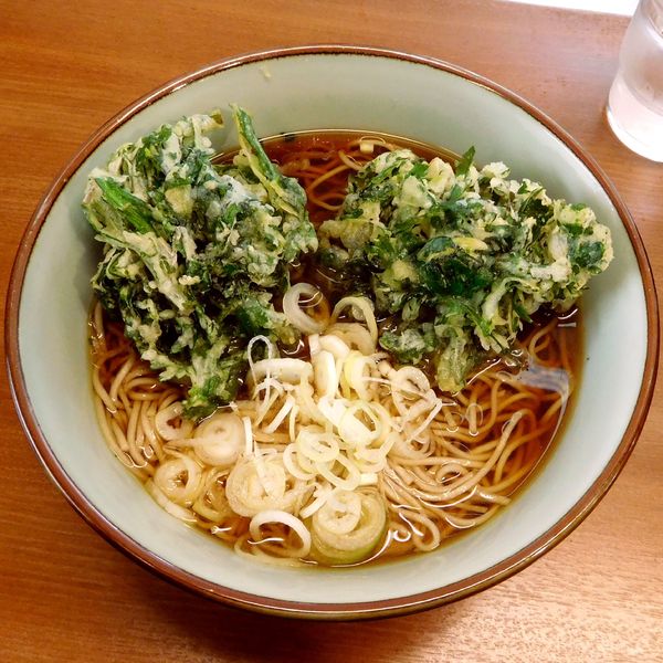 「春菊そば（400円）＋追加春菊（100円）ネギ多め」@文殊 馬喰横山店の写真