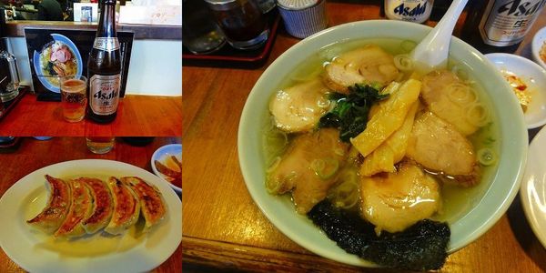 「チャーシュー麺塩麺硬め/餃子/ビール　1848円」@佐野ラーメン たかのの写真