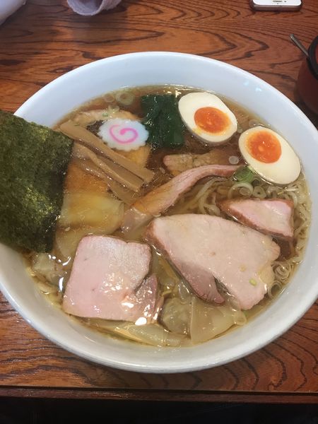 「焼豚ワンタン麺(大盛)味玉付き」@白河手打中華 賀乃屋の写真