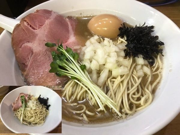 「味玉煮干し塩そば950円、和え玉250円」@へべれ家の写真