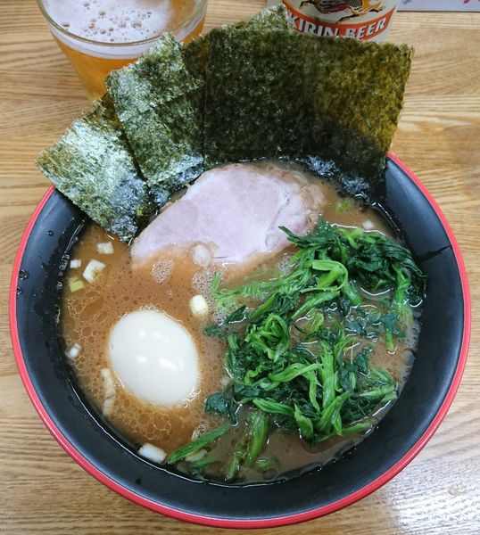 「サラリーマンセット＋ほうれん草＋半熟卵」@麺家 紫極の写真