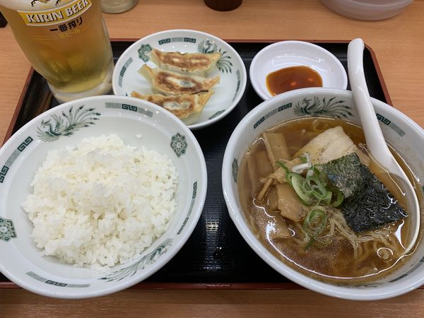 「半ラー200+半飯120+3餃130+生290＝740円」@日高屋 小手指北口店の写真
