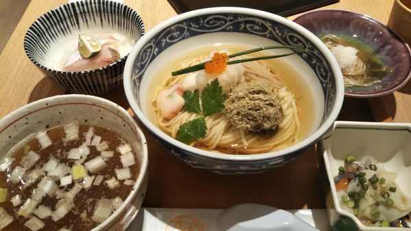 「麺割烹（冬の魚とレンコンのつけそば）」@むぎくらべの写真