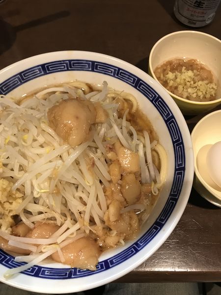 「えびラーメン、少なめ、ヤサイニンニクアブラ、別皿脂生姜、生卵」@ラーメン ゼンゼンの写真