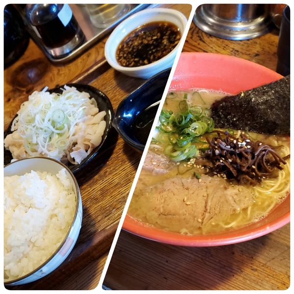 「ラーメンバリカタ辛子高菜中辛豚しゃぶごはん」@元祖長浜 大学ラーメンの写真