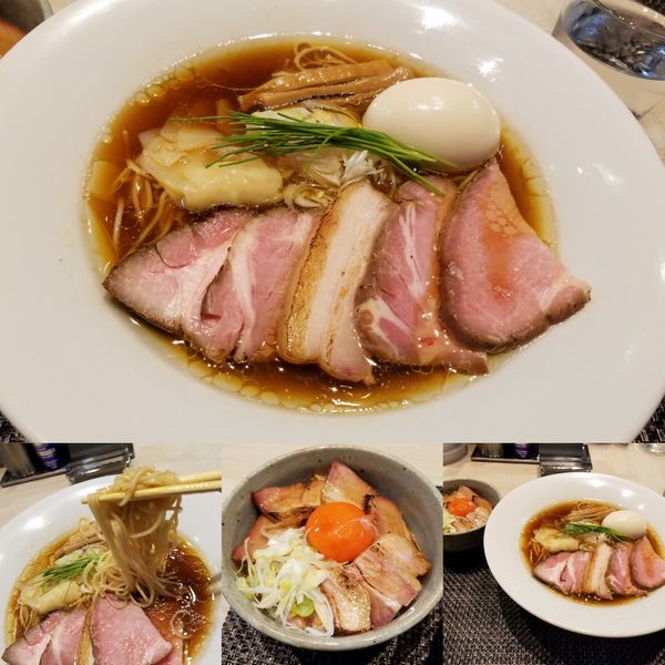 「特製中華蕎麦〈醤油〉¥1150+吊るし焼きバラ肉丼¥380」@宍道湖しじみ中華蕎麦 琥珀 東京本店の写真