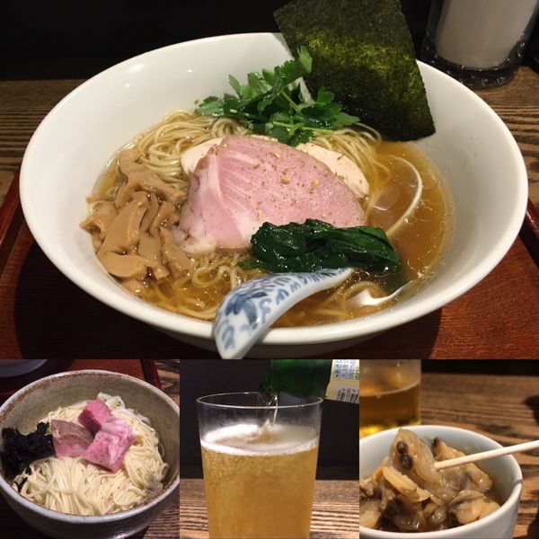 「ハートランドビール中瓶→ Ra-men 山椒 白醤油→和え玉」@メンドコロ Kinariの写真