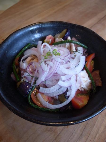 「新小麦と夏野菜の冷たい鶏だし和えそば…1000円」@自然派ラーメン 花の季の写真