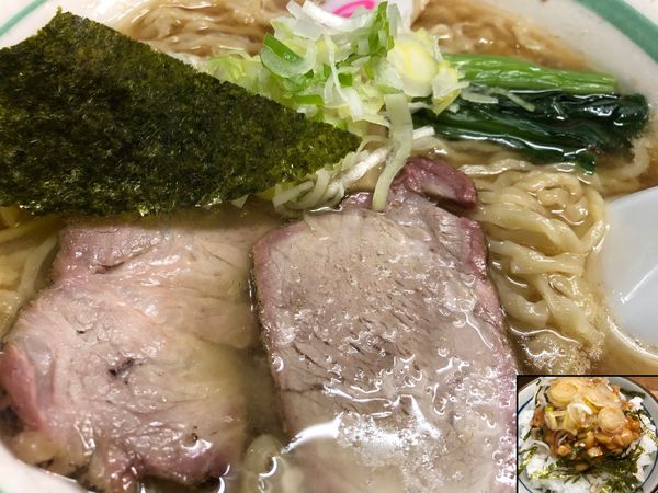 「支那そば＋ピリ辛納豆ご飯」@青竹平打ち中華そば 麺壱吉兆の写真