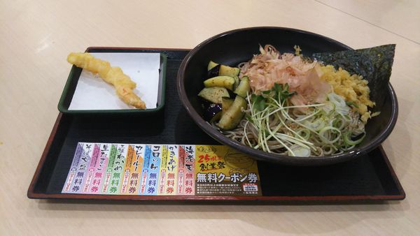 「薬味そば、海老天（クーポン）」@ゆで太郎 川崎砂子店の写真