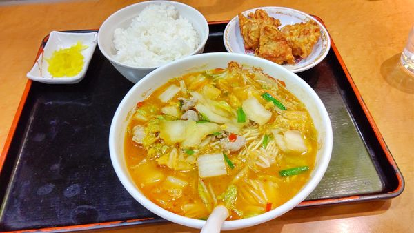 「スタミナラーメンセット小(ライス＋唐揚げ）９８０円」@天理スタミナラーメン 本店の写真