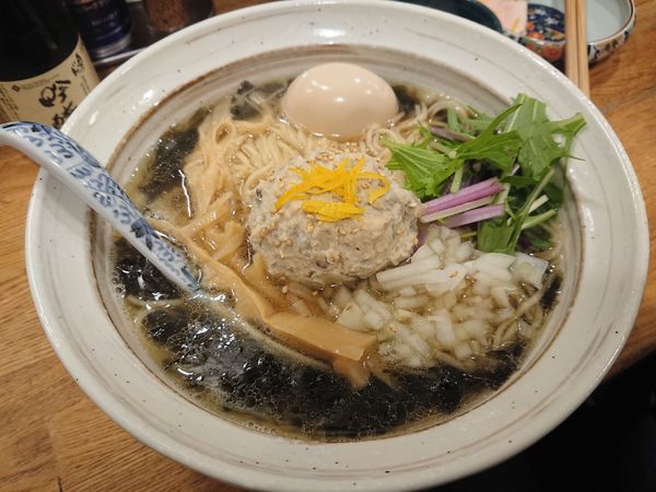 「【限定】鶏団子海苔そば980円＋追加鶏むね肉200円＋奥の松」@中華そば きなりの写真