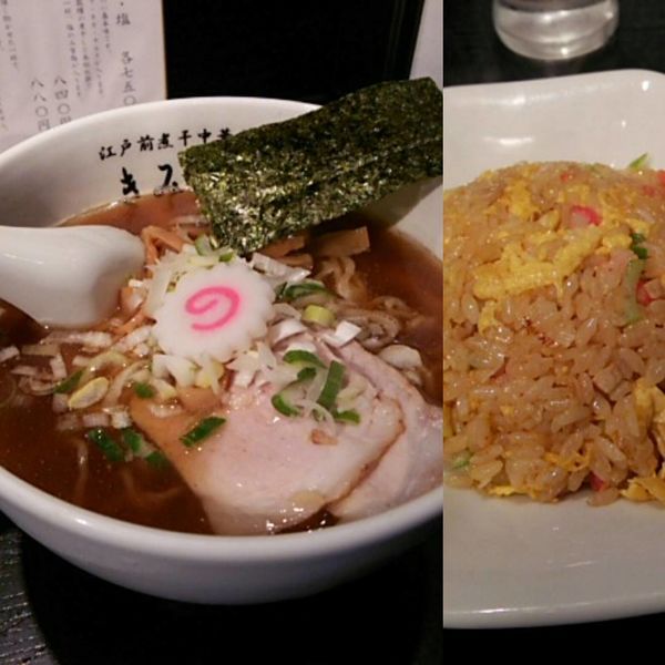 「【中華そば醤油+半チャーハン】」@江戸前煮干中華そば きみはん 五反田店の写真