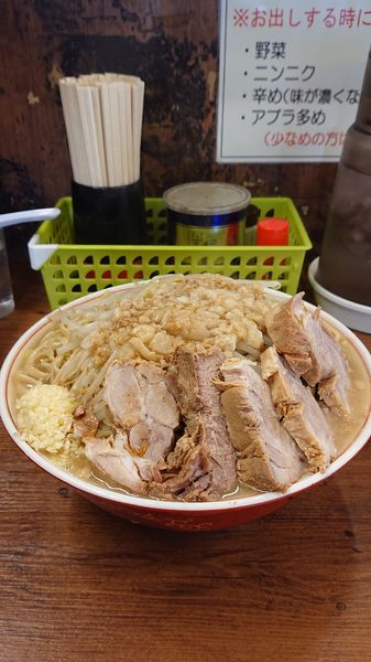 「麺マシ大豚ネギ  ニンニク  アブラ  カラメ」@ラーメン二郎 品川店の写真