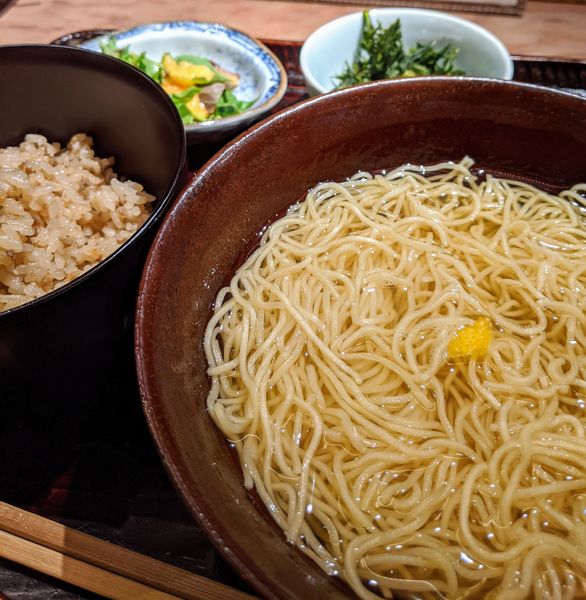 「Aｾｯﾄ:澄まし麺+名物鴨だしご飯+一品  1,200円」@澄まし処 お料理 ふくぼくの写真