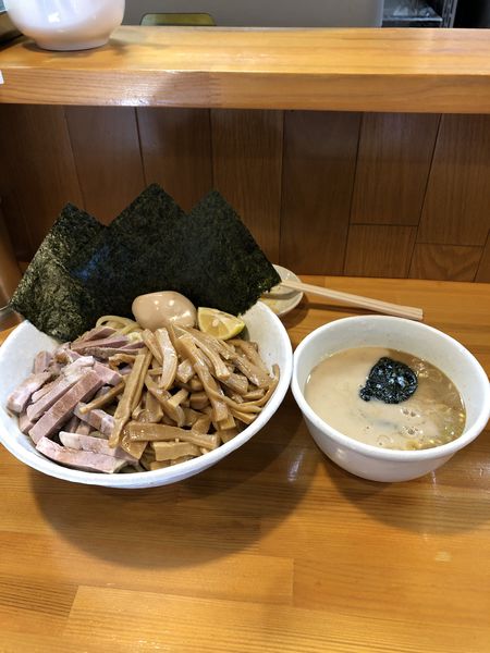 「チャーシューメンマつけ麺+海苔+ビール」@麺屋 永太の写真