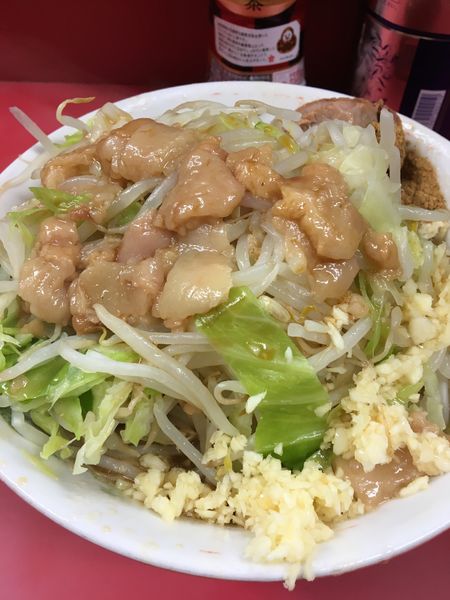 「大汁なし 全部 ニンニク多め」@ラーメン二郎 環七一之江店の写真