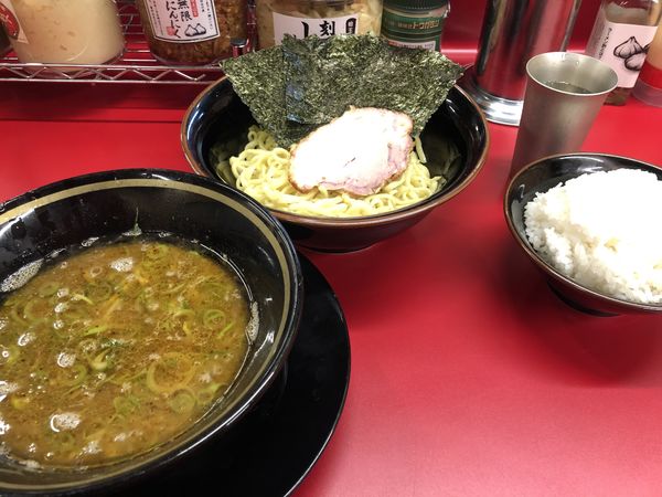 「つけめん　青菜抜き　ライス」@柏 王道家の写真