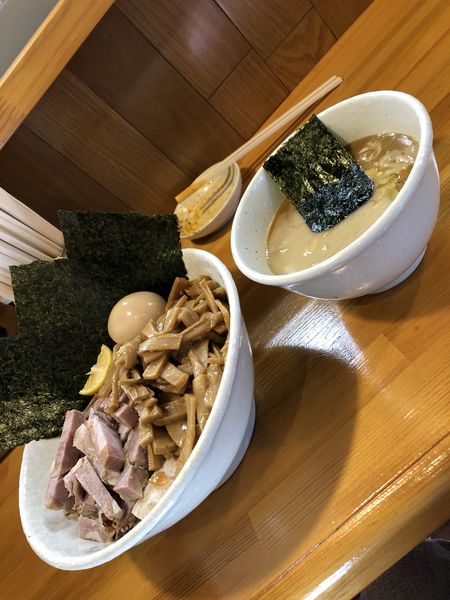 「チャーシューメンマつけ麺+海苔+ビール」@麺屋 永太の写真
