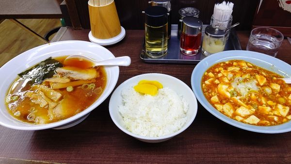 「麻婆豆腐セット(麻婆豆腐+ライス+チャーシューメン)」@ポパイラーメン 岩槻店の写真