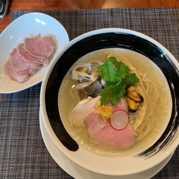 浅利とムール貝の汐そば＋豚タン