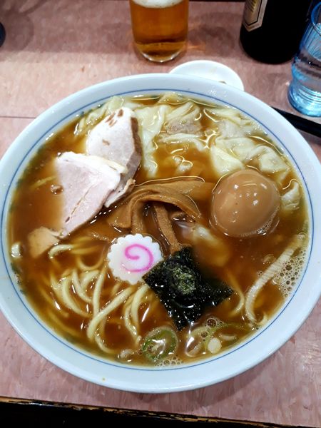 「ワンタン麺(小)麺カタメ980円+ビール」@所沢大勝軒の写真