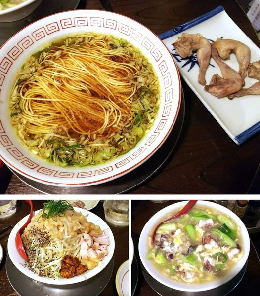 「鶉の中華そば・牡蠣のあんかけそば・汁なし二郎」@立ち呑み居酒屋 金町製麺の写真