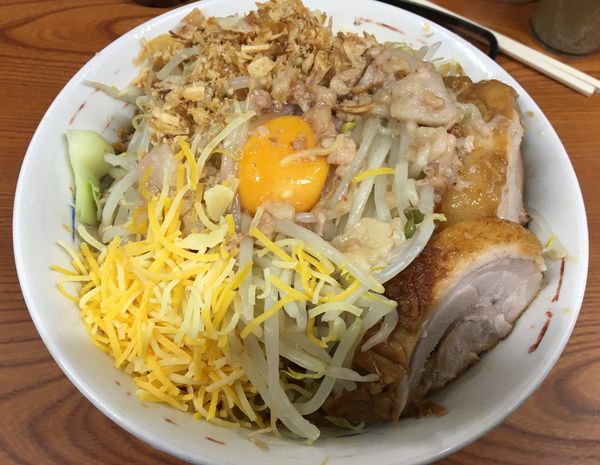 「汁なし ニンニク アブラ カラメ チーズ」@ラーメン二郎 亀戸店の写真
