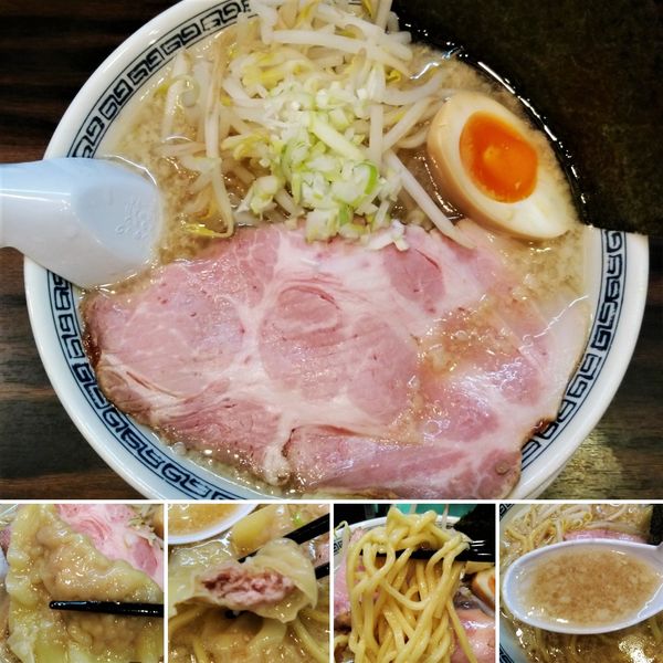 「背脂醤油ラーメン(太麺)＋ワンタン＝1000円」@稲荷屋の写真