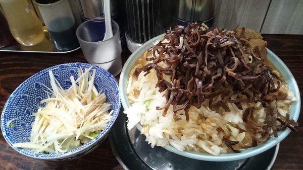 「味噌・麺マシ・ネギざんまい(ヤサイアブラタマネギキクラゲ)」@麺でる 川崎店の写真