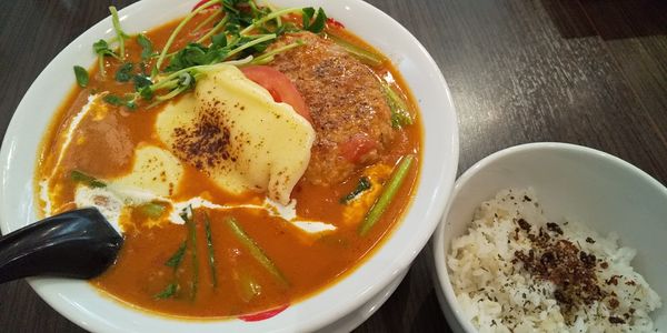「チーズバーグクリームトマト麺」@太陽のトマト麺 木場支店の写真
