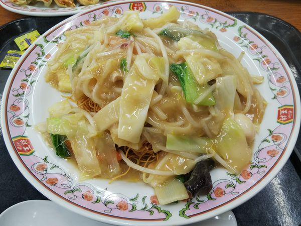 「揚げそば　＋餃子２人前（１人前無料：サービス券）」@餃子の王将 松本島内店の写真