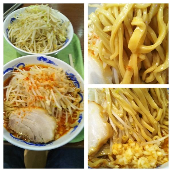 「辛いラーメン+大盛り（野菜トリプル生姜、脂ダブル）」@ジャンクガレッジ イオンレイクタウンmori店の写真